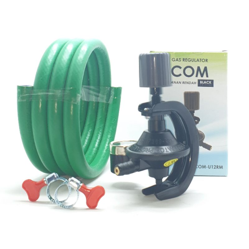 SET Destec COM-U12RM METER Regulator Gas + Selang Gas Hijau 2M + 2 Klem Kpg
