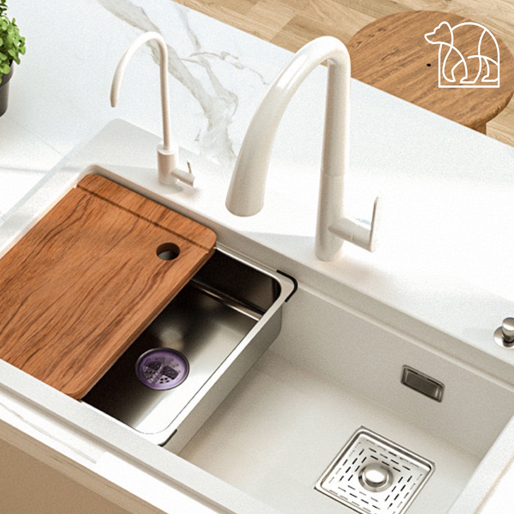 【IKONE】HURU Kitchen Sink Quartz Stone White Faucet  Wastafel dapur Lengkap Faucet Sink Putih