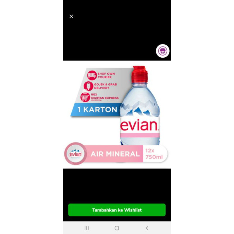 

Evian 750 ml 1 karton isi 12 btl