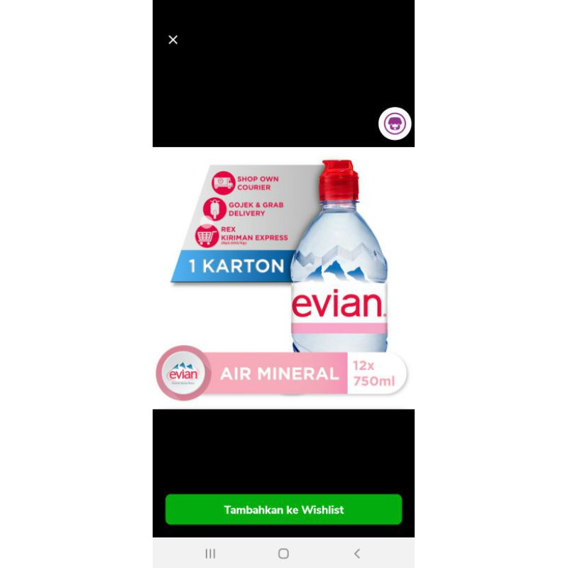 Evian 750 ml 1 karton isi 12 btl