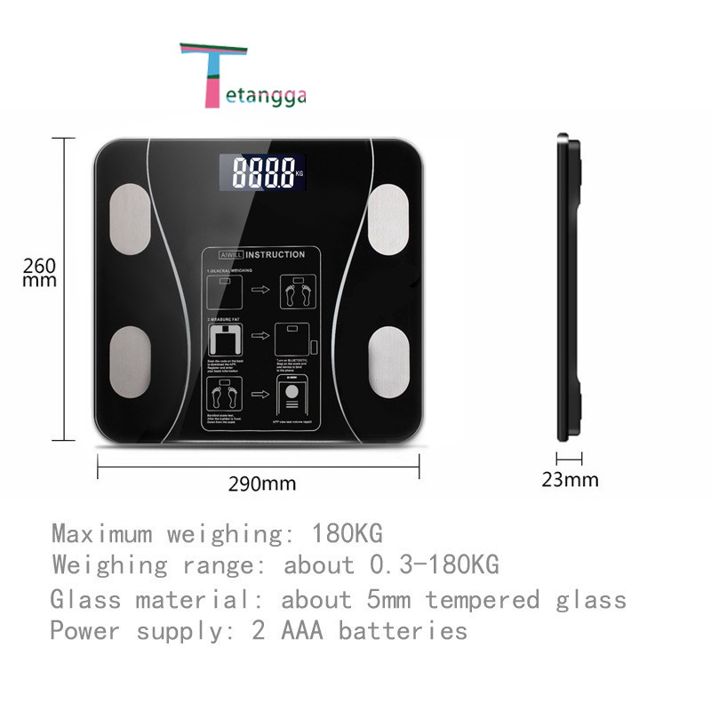 Timbangan Badan Digital Body Fat Health Smart Scale 180KG Recharge Tetangga VS-9006