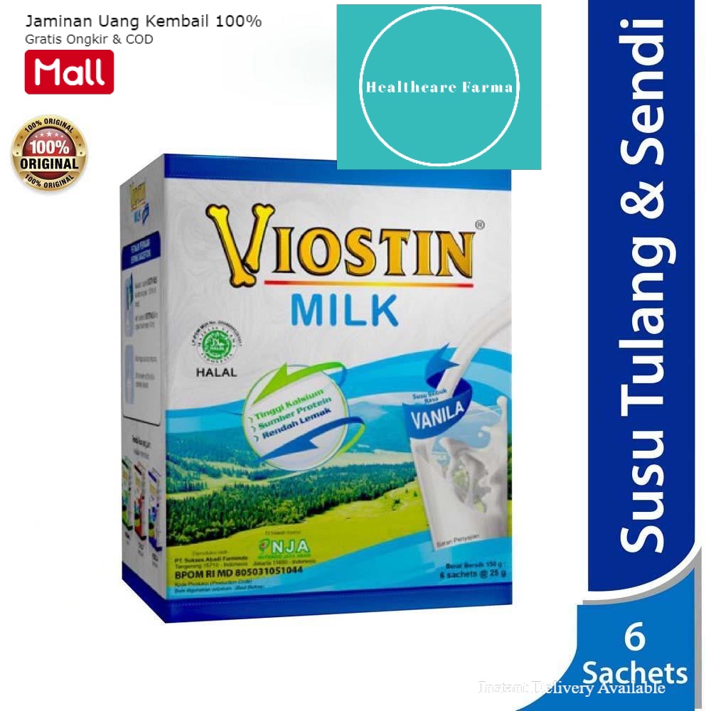 

Viostin Milk Vanila - Susu Kesehatan Tulang & Sendi - 1Box @6sachet / Susu Nyeri Sendi / Susu Tulang