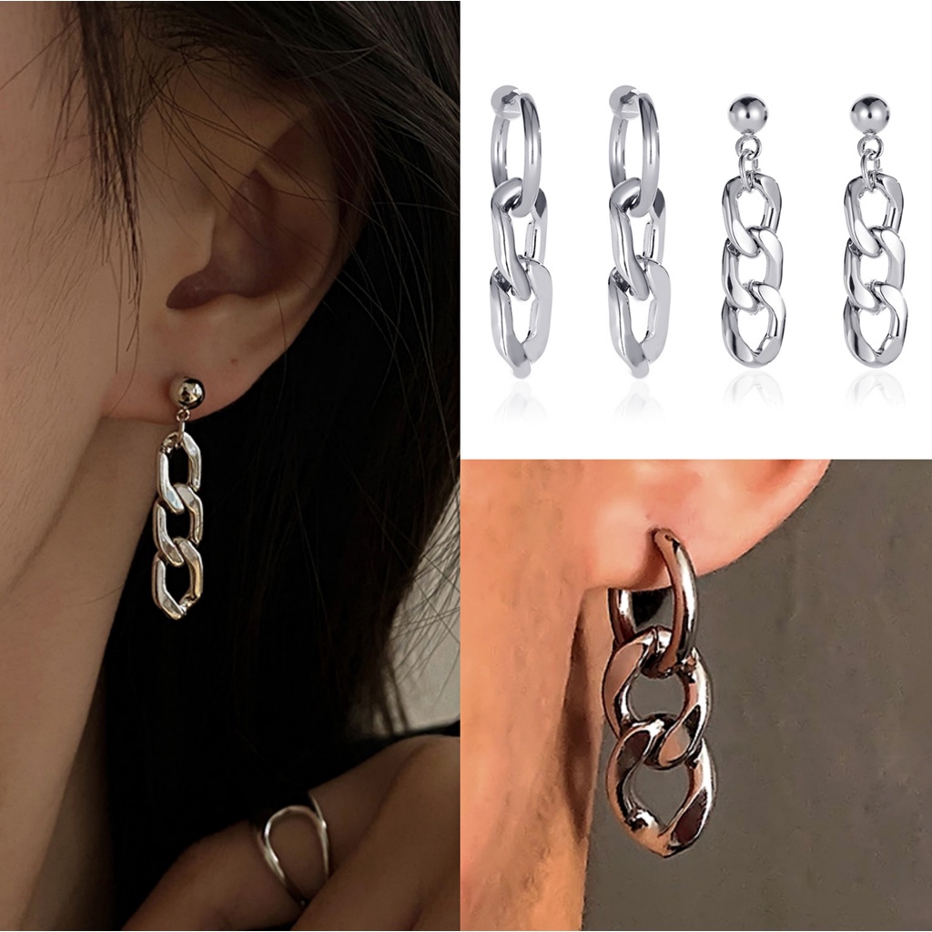 Anting Gantung Panjang Model Rantai Rumbai Bahan Sterling Silver Gaya Hip Hop Untuk Wanita