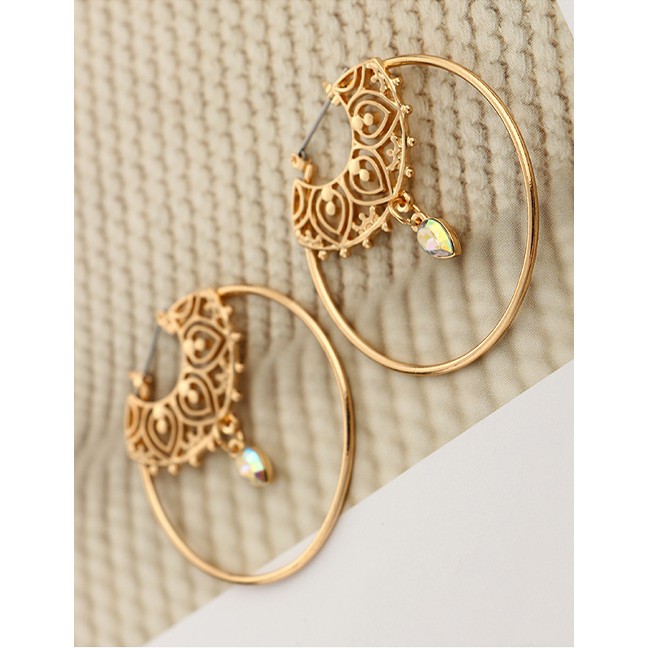 LRC Anting Tusuk Fashion Gold Round Diamond Drop Earrings F59304