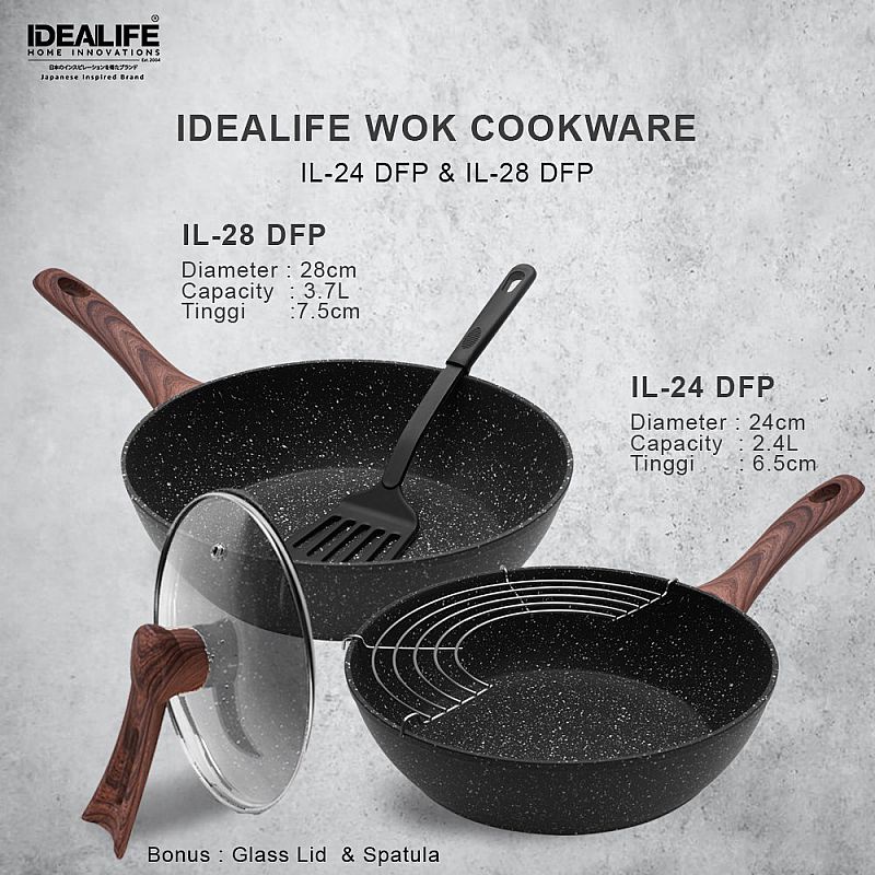 IDEALIFE IL-24DFP Cookware Deep Frypan 24 cm - Panci Penggorengan Deep Fry Pan Marble IL-24 DFP 24cm Panci Premium Marble