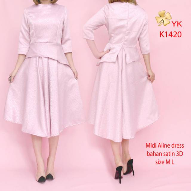 K1420 VVVshop minidress midi aline satin dress premium quality import