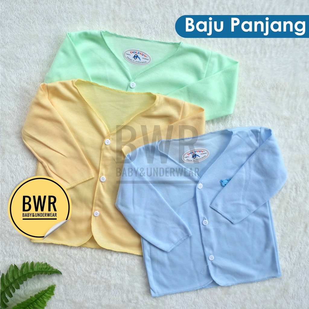 [ 6pc ] Baju DOLPHIN / Tisuka PANJANG Baju Bayi Newborn Lengan Panjang Warna Polos - Bwr IX