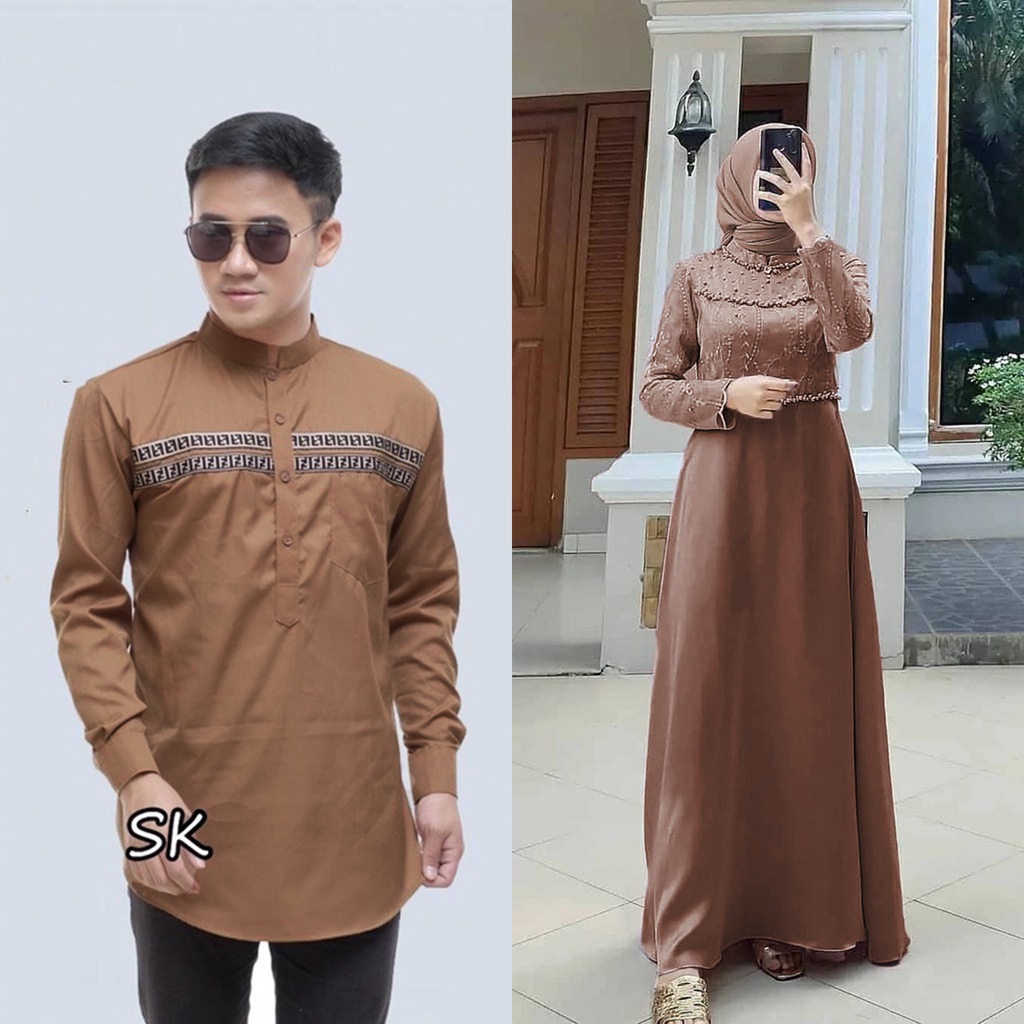 PRODUK TERBARU - BAJU COUPLE MUSLIM - BAJU KOKO COUPLE LEBARAN - COUPLE GAMIS BRUKAT - OUTFIT LEBARAN PASANGAN KEKINIAN - COUPE GAMIS BROKAT MODERN