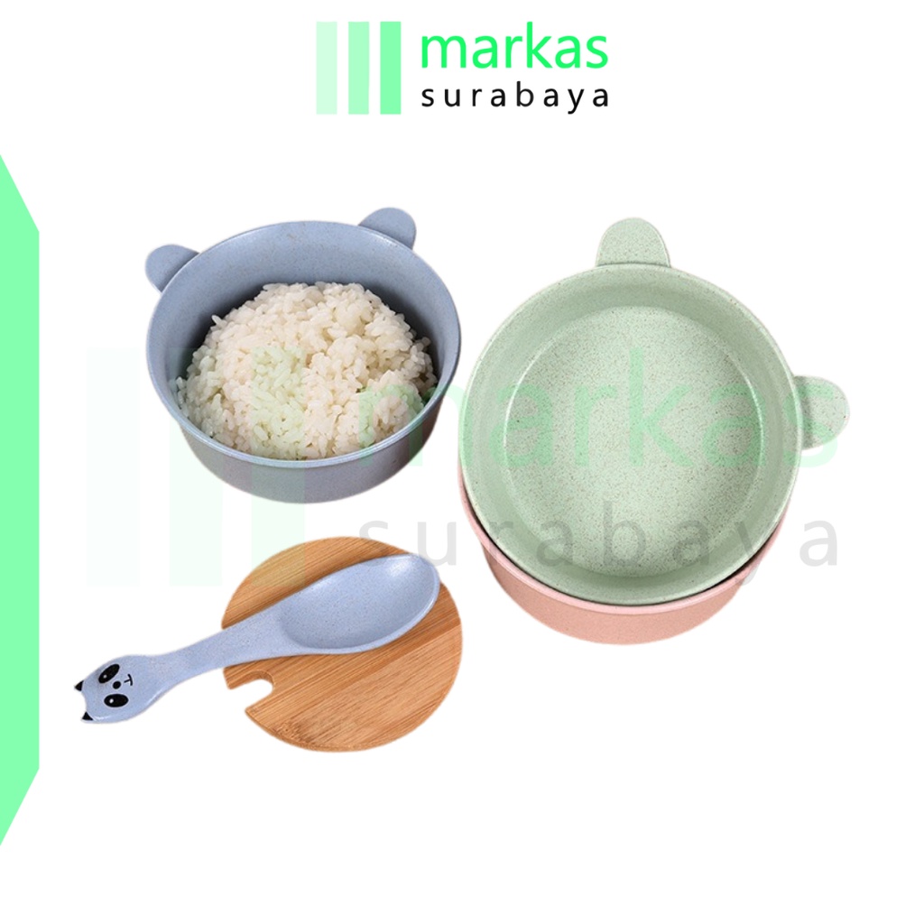 MARKAS HL0343 Mangkok Mangkuk Piring Makan Anak Balita Bayi Silikon Silicone Wheat Straw Bowl Bentuk Beruang