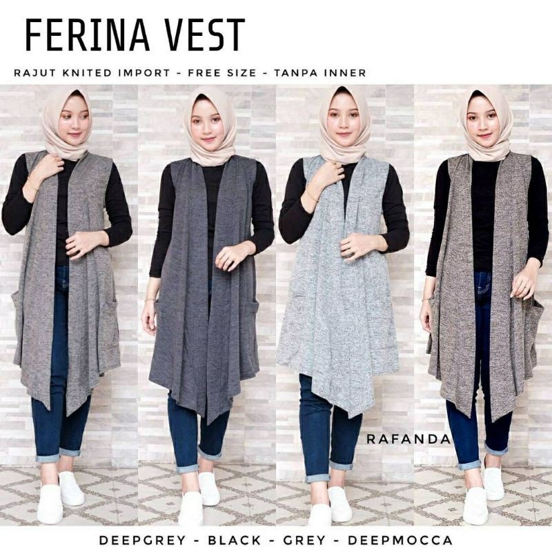 Ferina Vest, VEST/OUTER RAJUT WANITA SUPER CANTIK BAHAN RAJUT IMPORT LD 100-110 TERMURAH TERLARIS OOTD