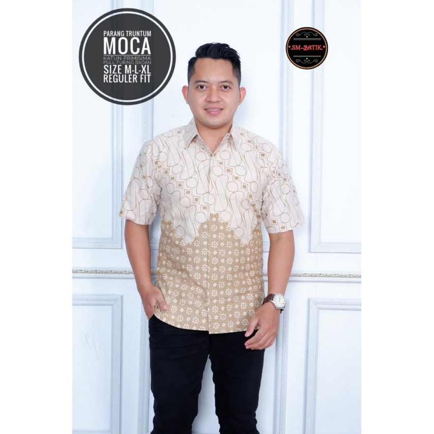 PARANG TRUNTUM MOCA Atasan Baju Kemeja Batik Lengan Pendek Panjang Premium Ekslusif Seragam  Batik Asli Solo Premium Quality