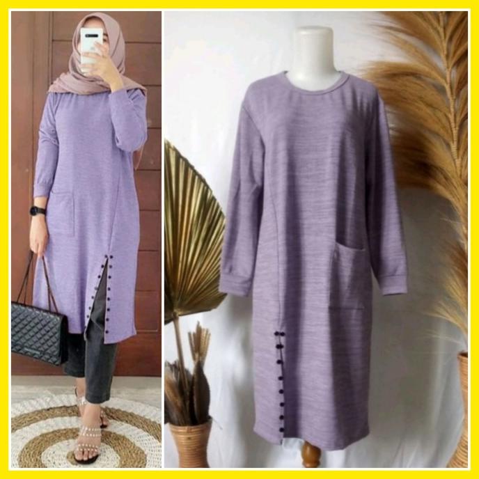 A20 TUNIK KAOS RAJUT BAJU ATASAN WANITA MUSLIM DRESS LENGAN PANJANG OK