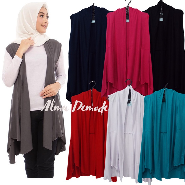 Promo Rompi Cardigan Wanita Saskia Kardigan tanpa lengan Outer Muslimah - Putih Limited