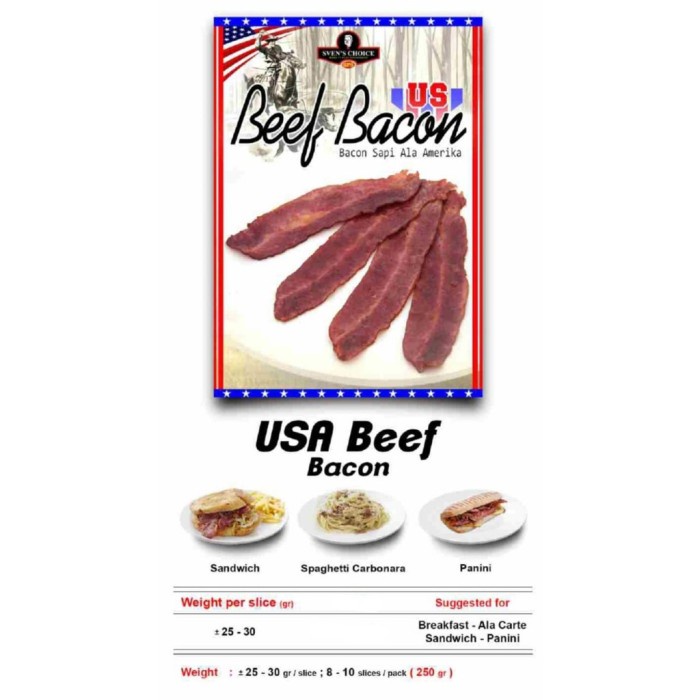 

Daging Sapi Iris Svens Choice US Beef Bacon Slice - 250 Gram