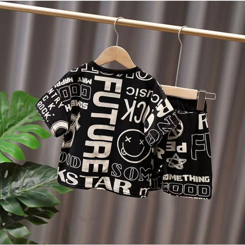 SETELAN BAJU ANAK LAKI LAKI PEREMPUAN UMUR 1-5 TAHUN SETELAN BAJU ANAK LENGAN PENDEK MOTIF ROCK SMILE SETELAN BAJU ATASAN ANAK LAKI LAKI SETELAN BAJU ANAK KASUAL SETELAN ANAK MASA KINI TERBARU BAJU ANAK  PAKAIAN ANAK TERMURAH