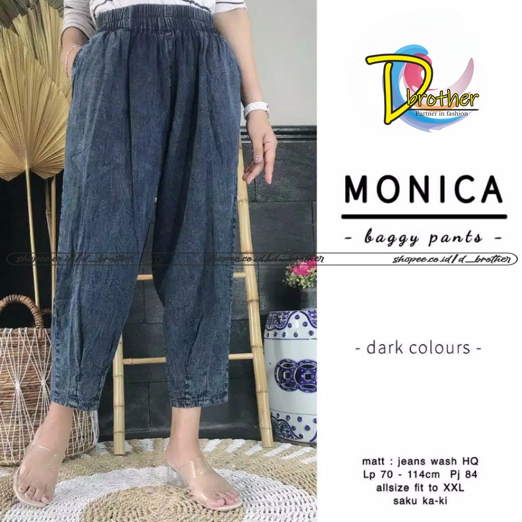 Celana Jeans Jumbo Wanita | MONICA Jeans Pants | Celana Jeans Pinggang Full Karet Muter