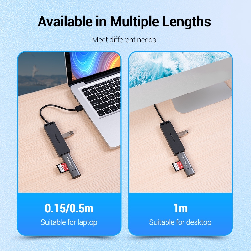 Vention Hub Usb 3.0 4 Port Ultra Slim Portable Dengan Power Supply Untuk  Surface Pro/Notebook/Pc/Laptop