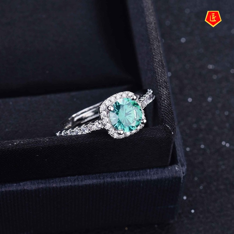 [Ready Stock]Classic Carat Blue Green Moissanite Ring