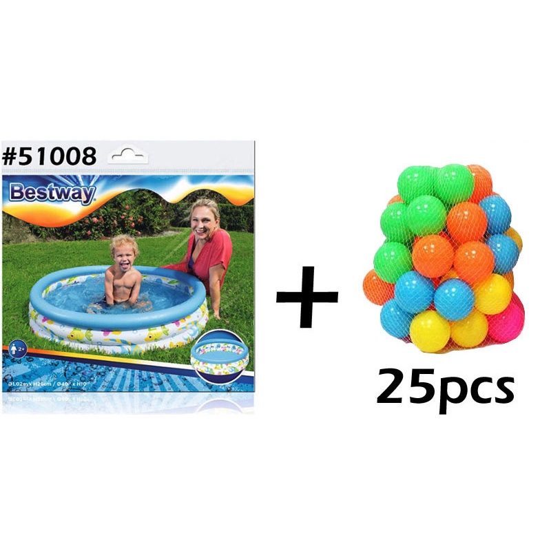 Bestway 51009, 51008 Kolam Renang Anak dan Bayi Ocean Life - Paket Kolam Mandi Bola 122 cm x 25 cm-51008 + Bola 25 pcs