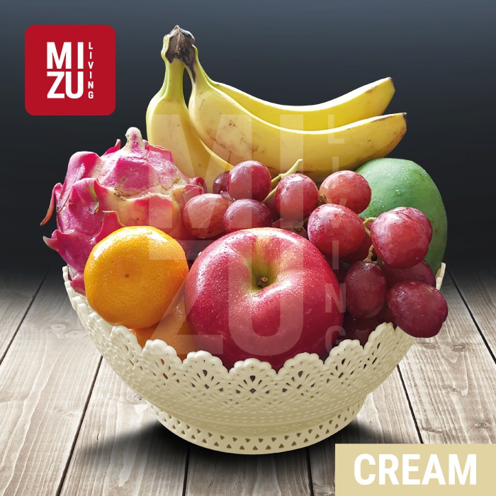 [CLEARANCE SALE] Keranjang Plastik Buah Baskom Serbaguna Mangkok BULAT BESAR 25.5cm-CREAM