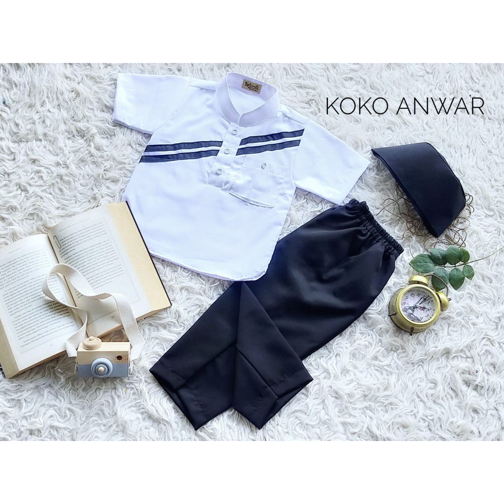 KOKO ANWAR ANAK  WARNA PUTIH/ KOKO ANAK-ANAK / BAJU MUSLIM ANAK/KOKO MUSLIM/ BAJU ANAK/ BAJU NEWBORN