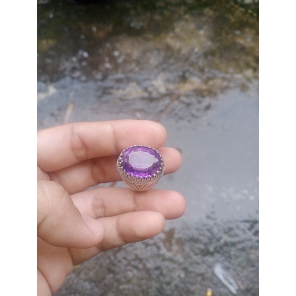 Natural Amethys Kecubung Ungu Ring Perak Handmade + Memo