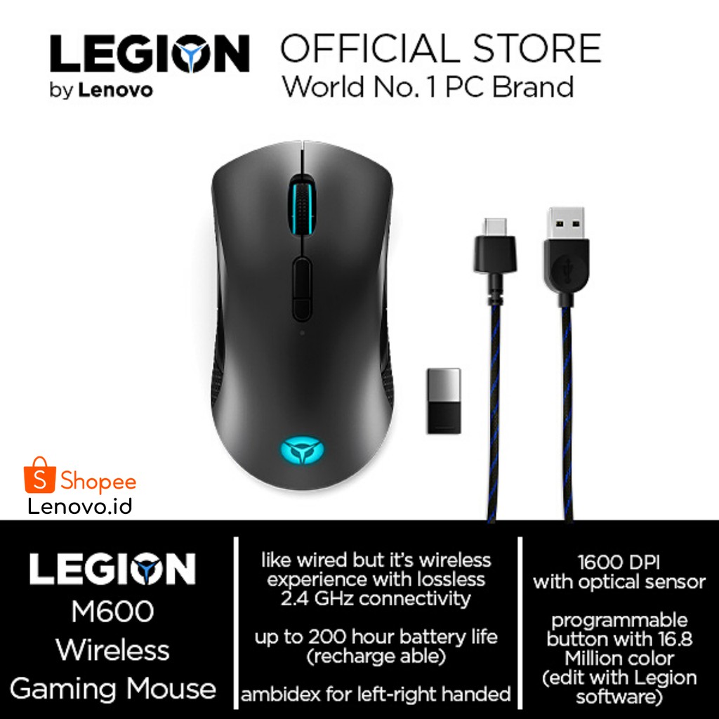 Lenovo Legion M600 Wireless Gaming Mouse GY50X79385 (2.4GHz / BlueTooth 5.0 / Wired via USB 2.0)-2