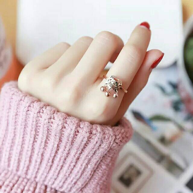 GG cincin Aksen Gembok Panjang Umur Titanium lapis Emas 18k#CC-129