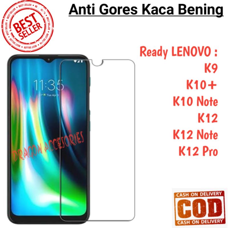 Lenovo K9 K10+ K10 Note K12 Note Pro Anti Gores Kaca Bening Tempered Glass Screen Guard Protector