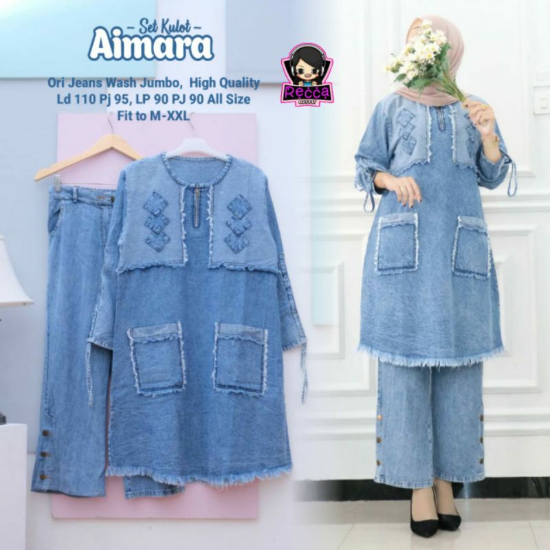 SET KULOT AIMARA ORI JEANS WASH JUMBO HQ FIT M-XL