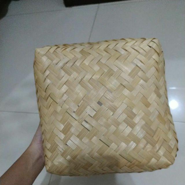 (b2001) Sepasang Besek Natural 20 X 20 X 8 Cm Anyaman Bambu Natural Besek Bambu Murah Nasi Box