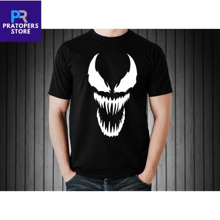 BAJU / KAOS AVENGERS / VENOM FACE / MARVEL / GLOW IN THE DARK - S