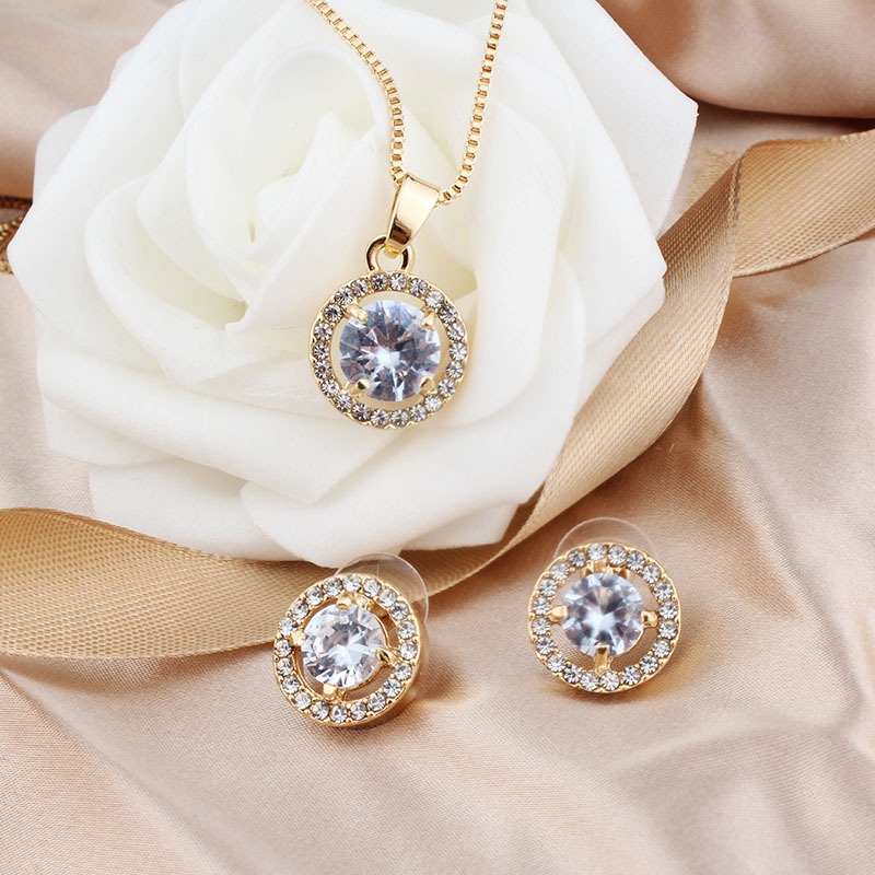 3pcs / Set Kalung + Gelang + Anting Gantung Tusuk Aksen Berlian Imitasi Untuk Perhiasan Wanita / Pernikahan