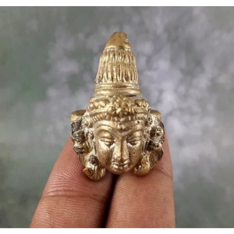 Cincin kuningan Motif Bentuk Kepala Budha Antik Model kuno