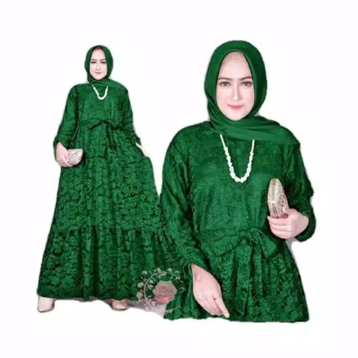 Dress | Gamis Brukat Xxxl Marifa Hijau Botol Baju Brokat Jumbo Murah Mar Gb Terbaru Ready Stock