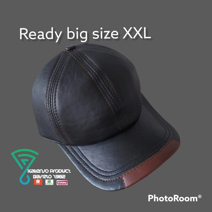 Topi Pria topi pria wanita kulit asli sedia topi ukuran besar big XXL XXXL - Hitam, M 57-58cm(Z5I6) 