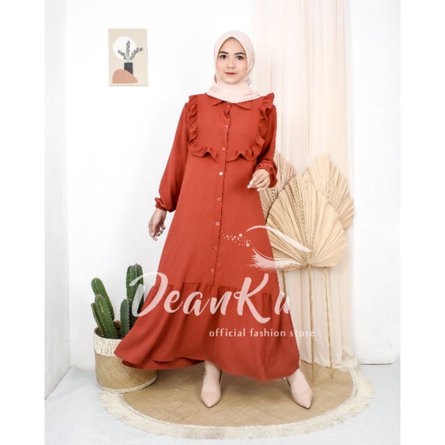 Rianti Midi Dress Gamis Simple Wanita Muslim Model Terbaru Crinkle Airflow Premium Termurah