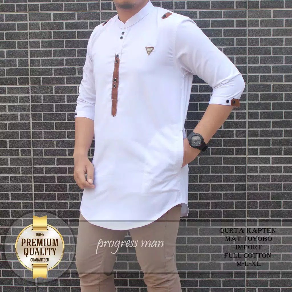 baju Koko kurta lengan 3/4 ,baju Koko pria,fashion muslim pria,kurta pakistan-kapten putih