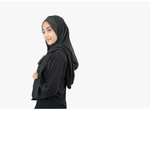 ➪ Hijab Pashmina - Jilbab Pashmina Crinkle Hitam - Hijab Pashmina Crinkle Shawl Import ✧