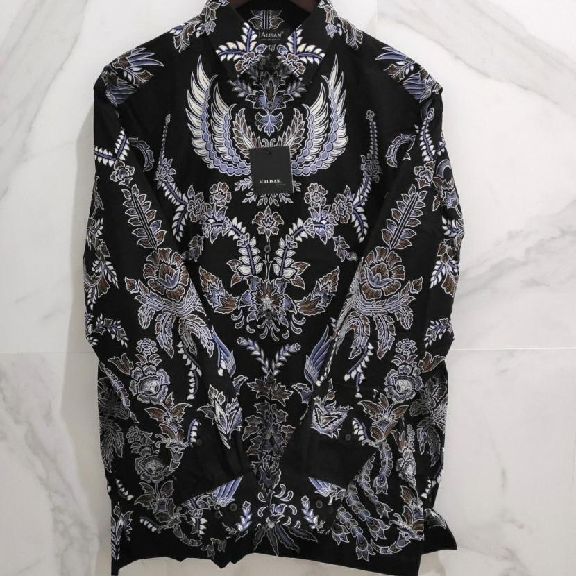 ➲ Alisan Kemeja Batik Printing Reguler Lengan Panjang Hitam Biru Garuda ☊