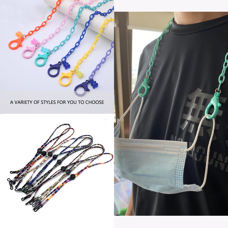 Strap Masker Akrilik Leher Warna-Warni Strap Rantai Masker Leher Tali Gantung Masker Plastic Mask Hanging Rope Necklace Face Mask Lanyard Ear Hanging Rope Two Hooks