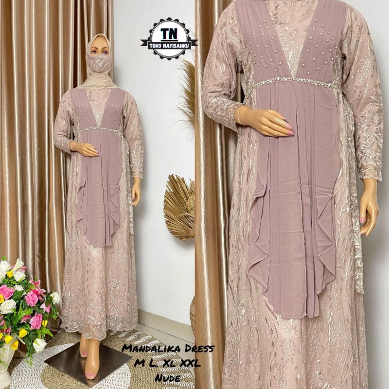 mandalika dress pesta modern tille brokat high quality | seragaman keluarga | baju pagar ayu