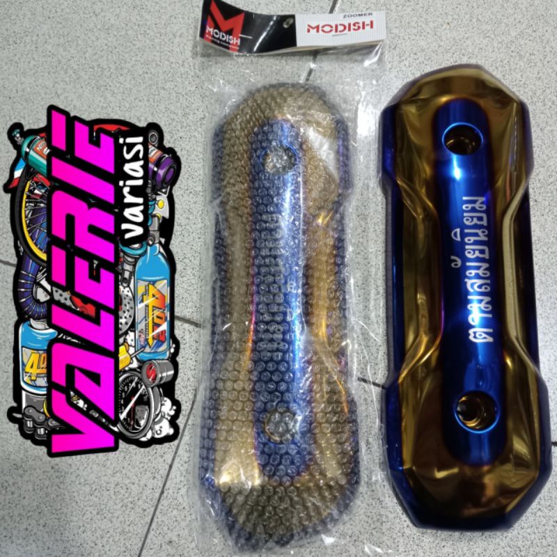 tameng tutup cover knalpot nalpot hond beat icon scoopy twotone 2tone gold blue heng thailand