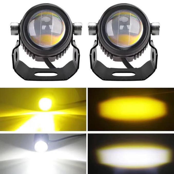 Lampu Tembak Laser LED D2 Mini 2 Warna High Low Putih Kuning Waterproof Motor Mobil Foglamp Laser Gun D2