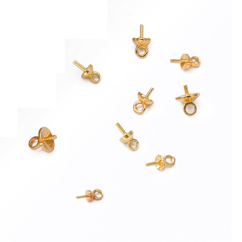 10Pcs 18K Gold Plated Copper Screw Eye Bails Beads End Caps Clasps Pins Connectors For DIY Pendant Jewelry Making Accessories