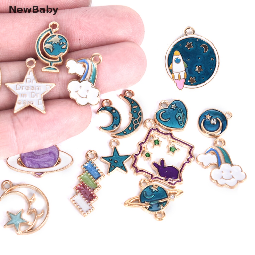 15pcs Liontin Enamel Bentuk Bulan Bintang Universe Untuk Membuat Perhiasan