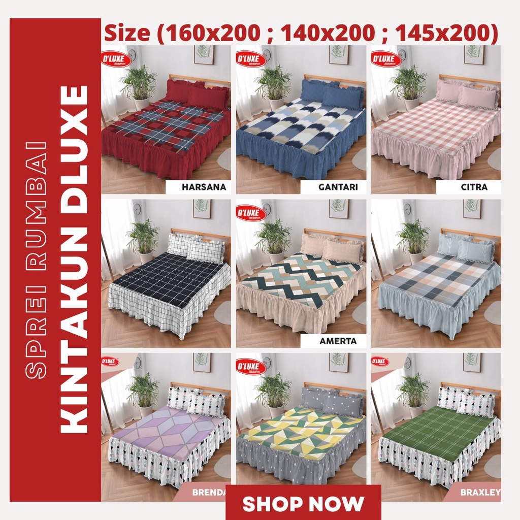 KINTAKUN Deluxe - SPREI RUMBAI QUEEN 160x200 140x200 145X200 150X200 Motif Minimalis Nirmana Terbaru