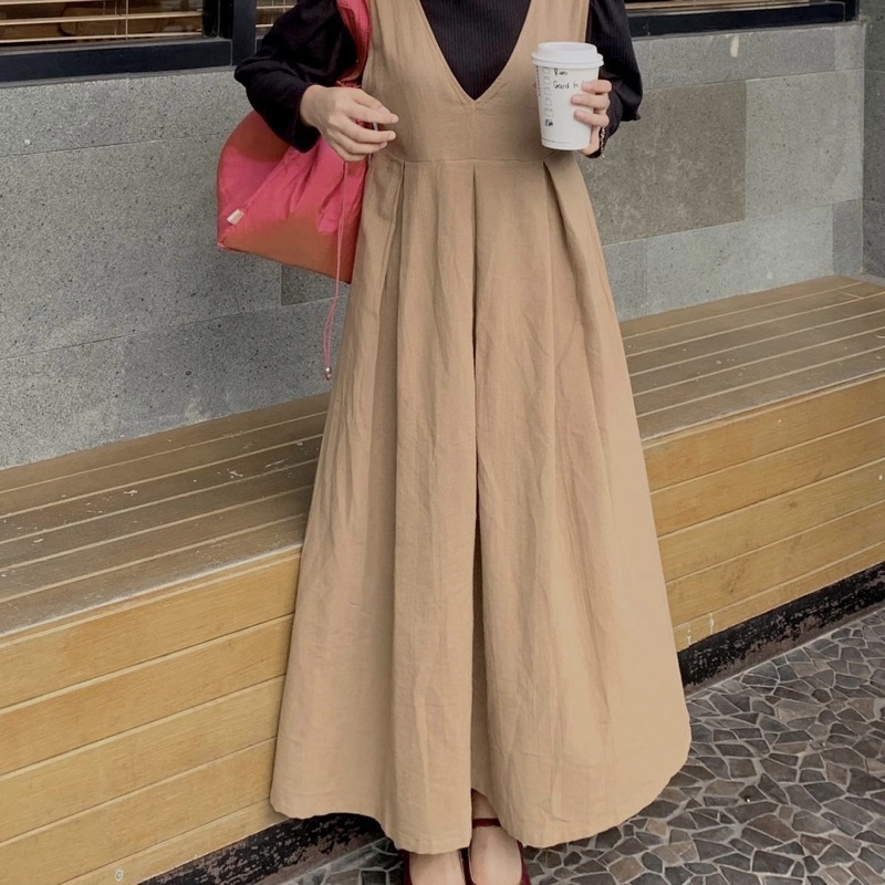 RX FASHION - KEEVA MIDI DRESS XXL TWISTCONE / Overall Linen / Dress Wanita Termurah - NN