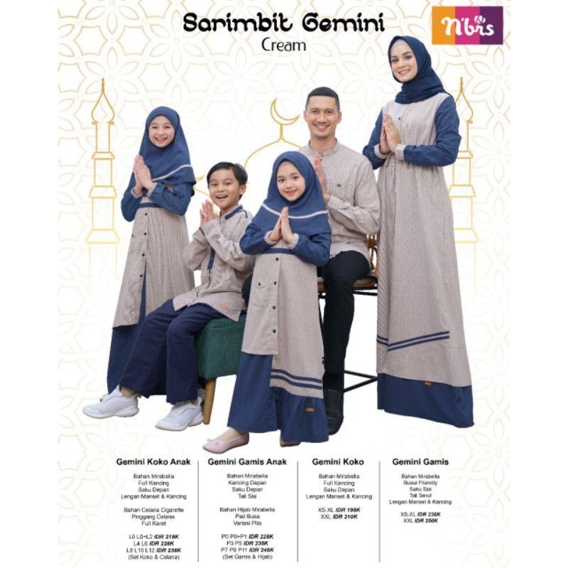 Sarimbit Gemini Nibras/ Gamis dewasa Gemini cream Navy/ Gamis anak