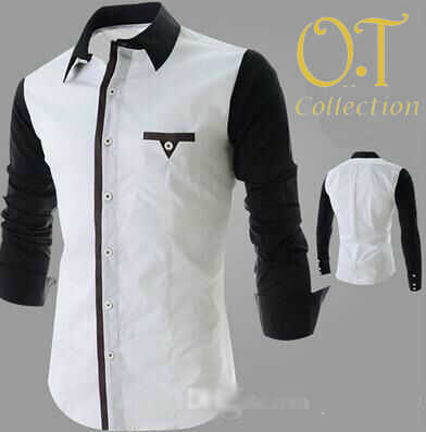 Kemeja pria putih combi warna hitam (N355 executive white)